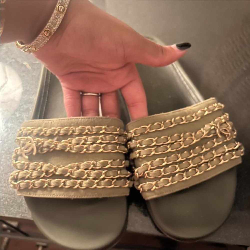 Women's Olive Green Chain Slide Sandals